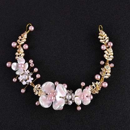 Baroque Pink Pearl Bridal Headpiece Crown Hair Accessories