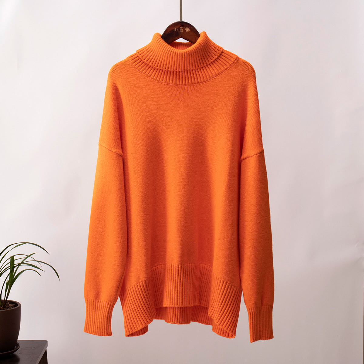 High Neck Knitted Sweater for Women Classic Solid Color Casual Pullover