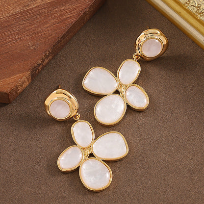 Elegant Audrey Style Four-Leaf Clover Resin Earrings With 18K Gold Plating