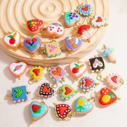 Hand-Painted DIY Jewelry Accessories Summer Dopamine Glass Heart Pendant