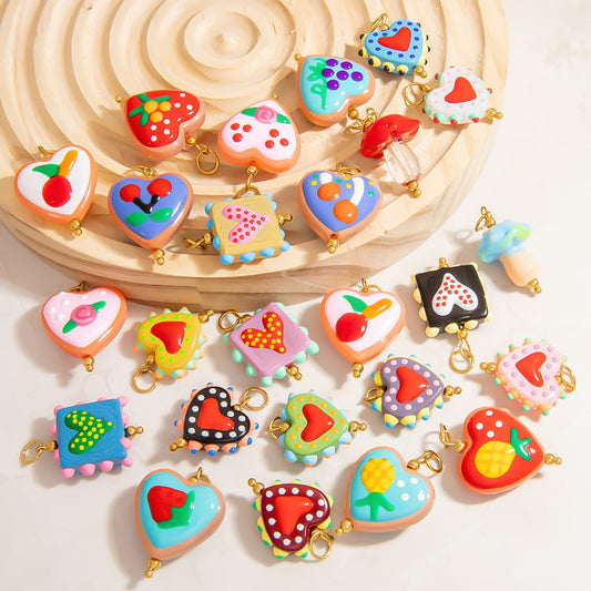 Hand-Painted DIY Jewelry Accessories Summer Dopamine Glass Heart Pendant