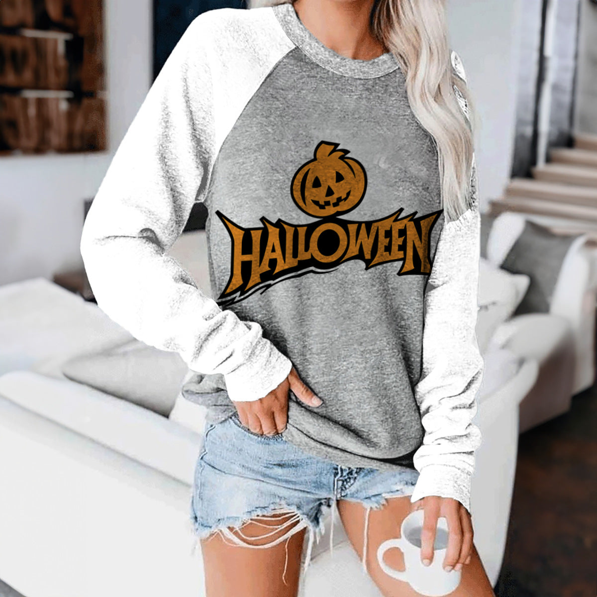 New 3D Digital Printing Long-Sleeved T-Neck Sweater