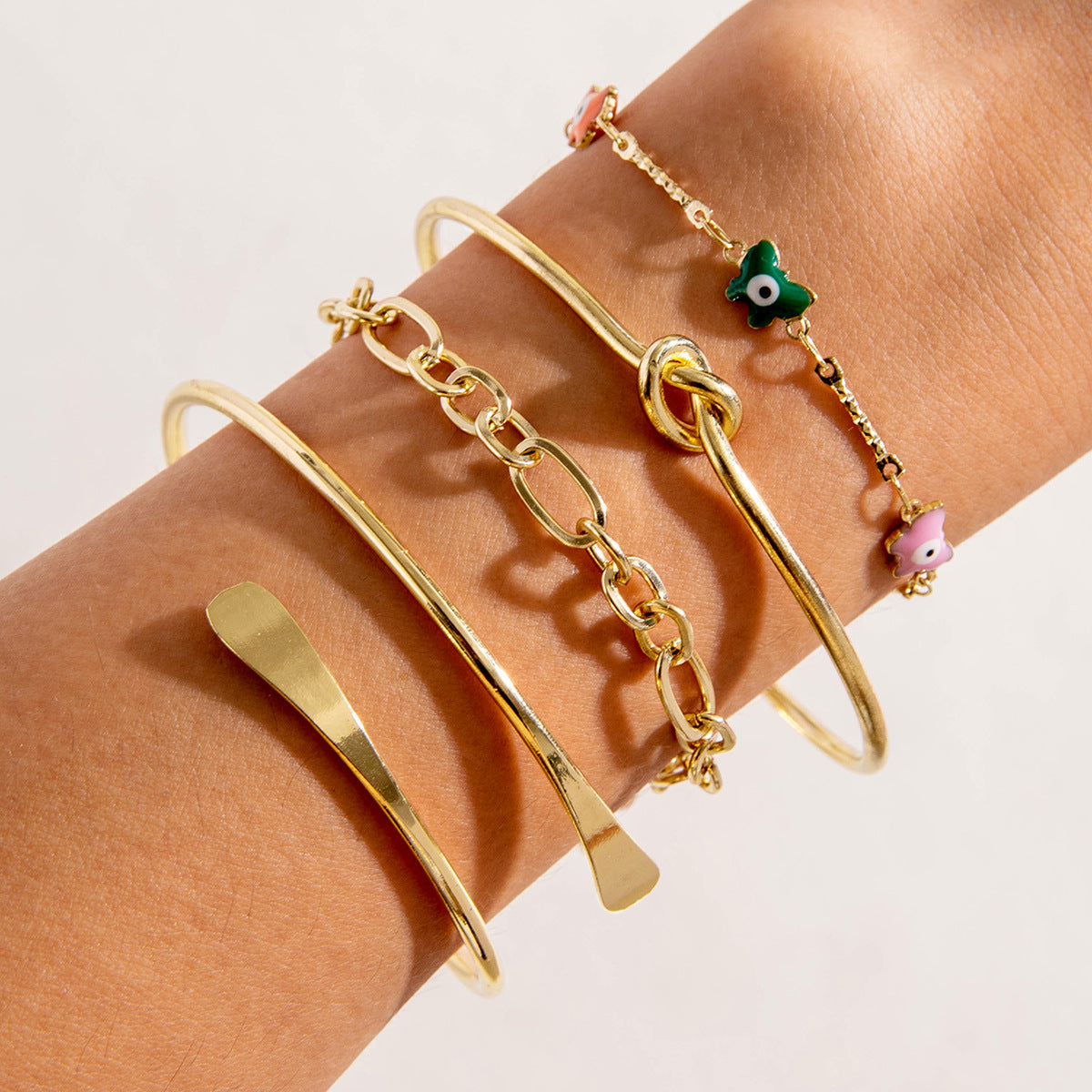 Vintage Geometric Open-Cuff Gold Bracelet Set