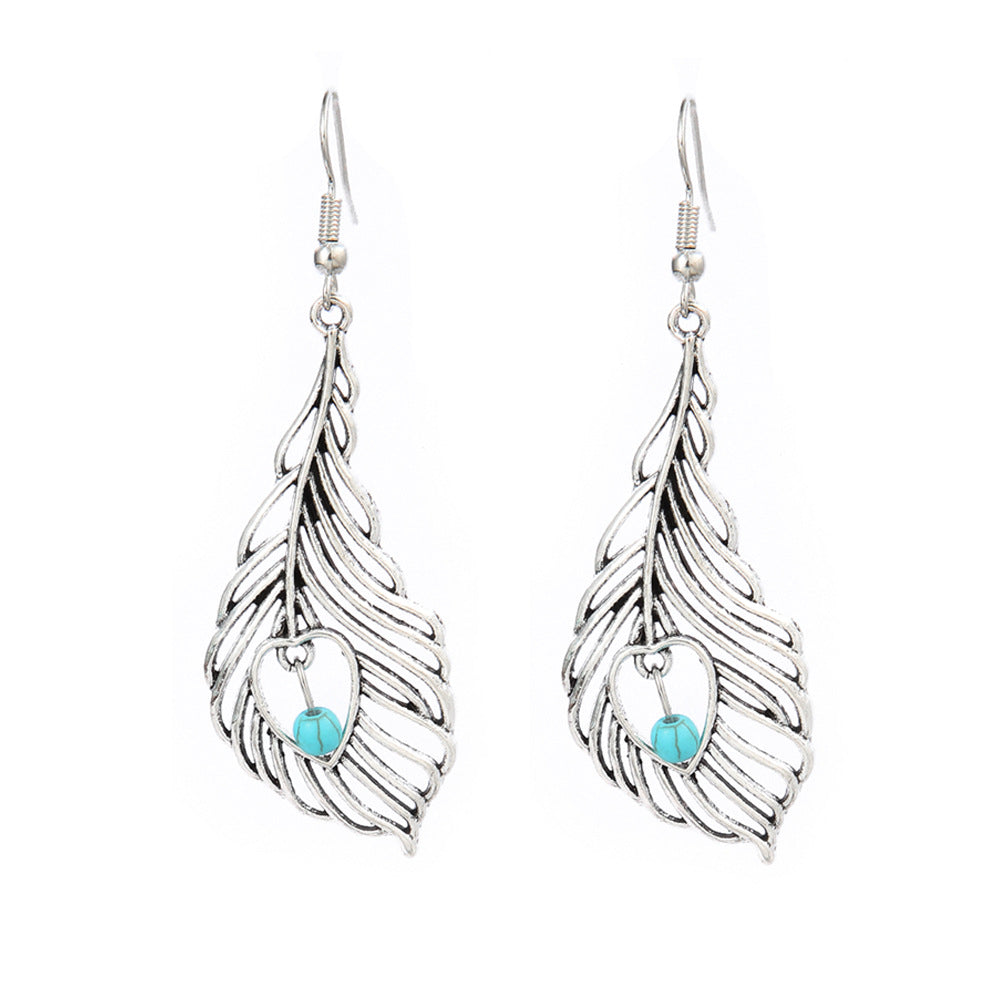 Turquoise Geometric Metal Tassel Earrings for Women