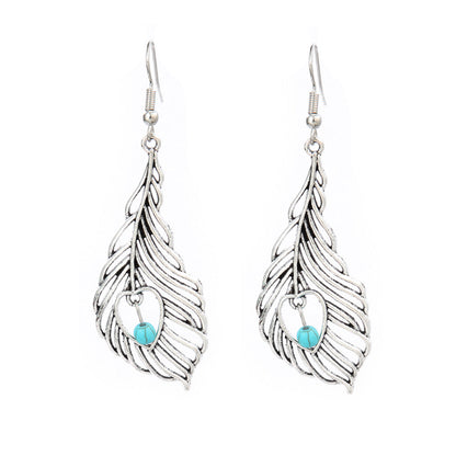 Turquoise Geometric Metal Tassel Earrings for Women