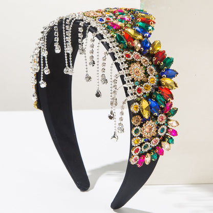 Elegant Baroque Crown Headband with Rhinestones and Tassels