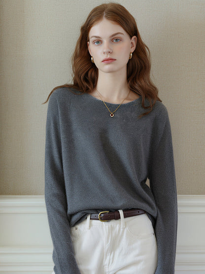 Elegant Cashmere Blend Sweater Soft Knit Round Neck Casual Long Sleeve
