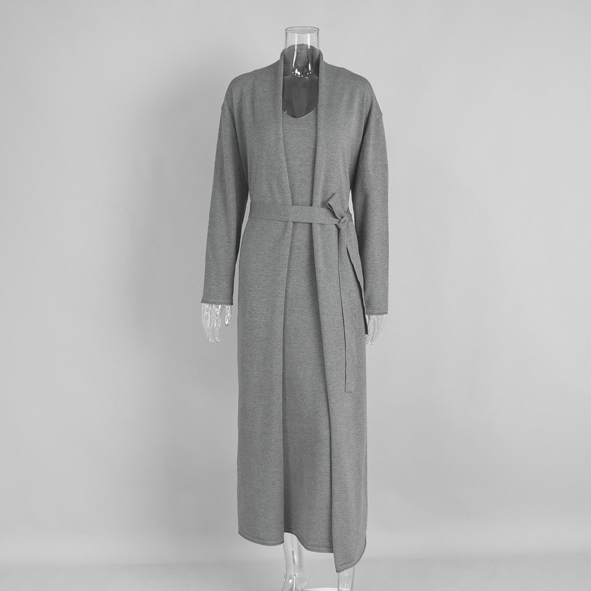 Knitted Long Sleeve Cardigan And Cami Dress Set Soft Casual Outfit