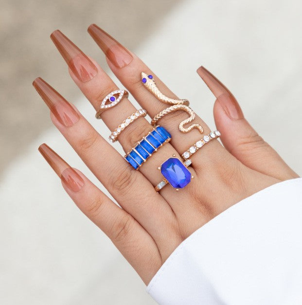Snake Heart Shaped Gemstone Rings Jewelry Set