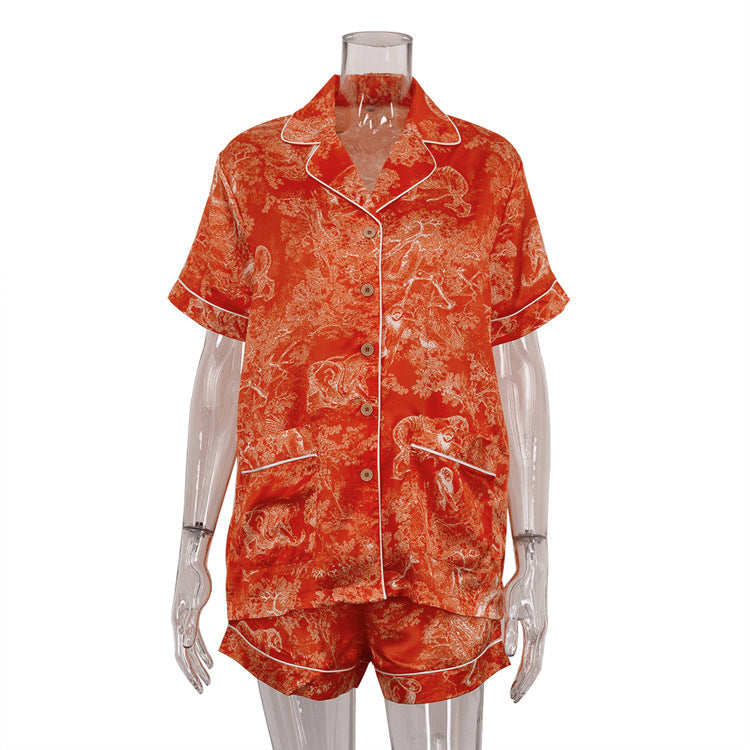 Trendy Loose Fit Printed Top & High Waist Shorts Two-Piece Set