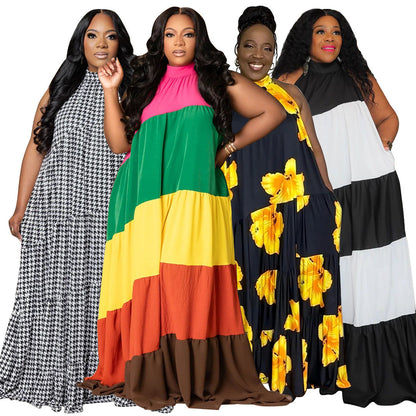 Plus Size Color Block Maxi Dress Comfortable Casual A-Line