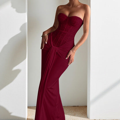 Elegant Strapless Maxi Dress with Waist Detailing