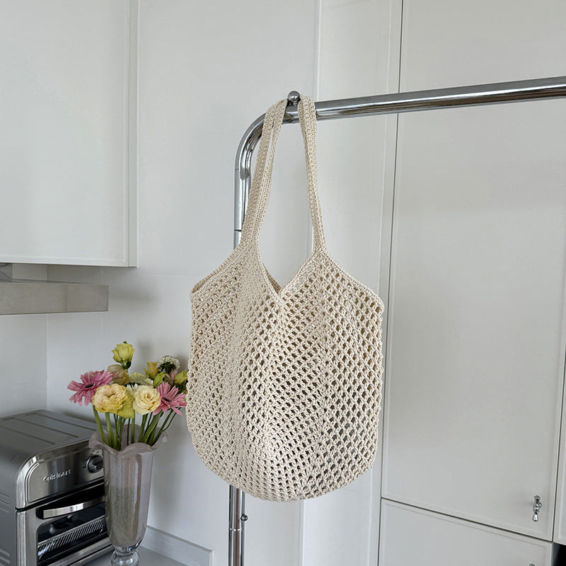 Large Capacity Hollow Cotton Rope Bag Casual Fashion Shoulder Bag