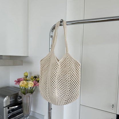 Large Capacity Hollow Cotton Rope Bag Casual Fashion Shoulder Bag
