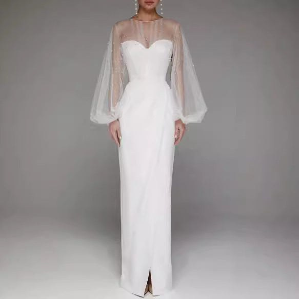 Chic Pearl Detail Long Sleeve Dress