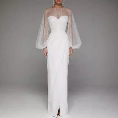 Chic Pearl Detail Long Sleeve Dress
