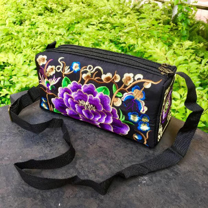 Ethnic Style Classic Embroidery Bag, Three-Layer Zipper Bag, Cross-Body Embroidery Small Bag