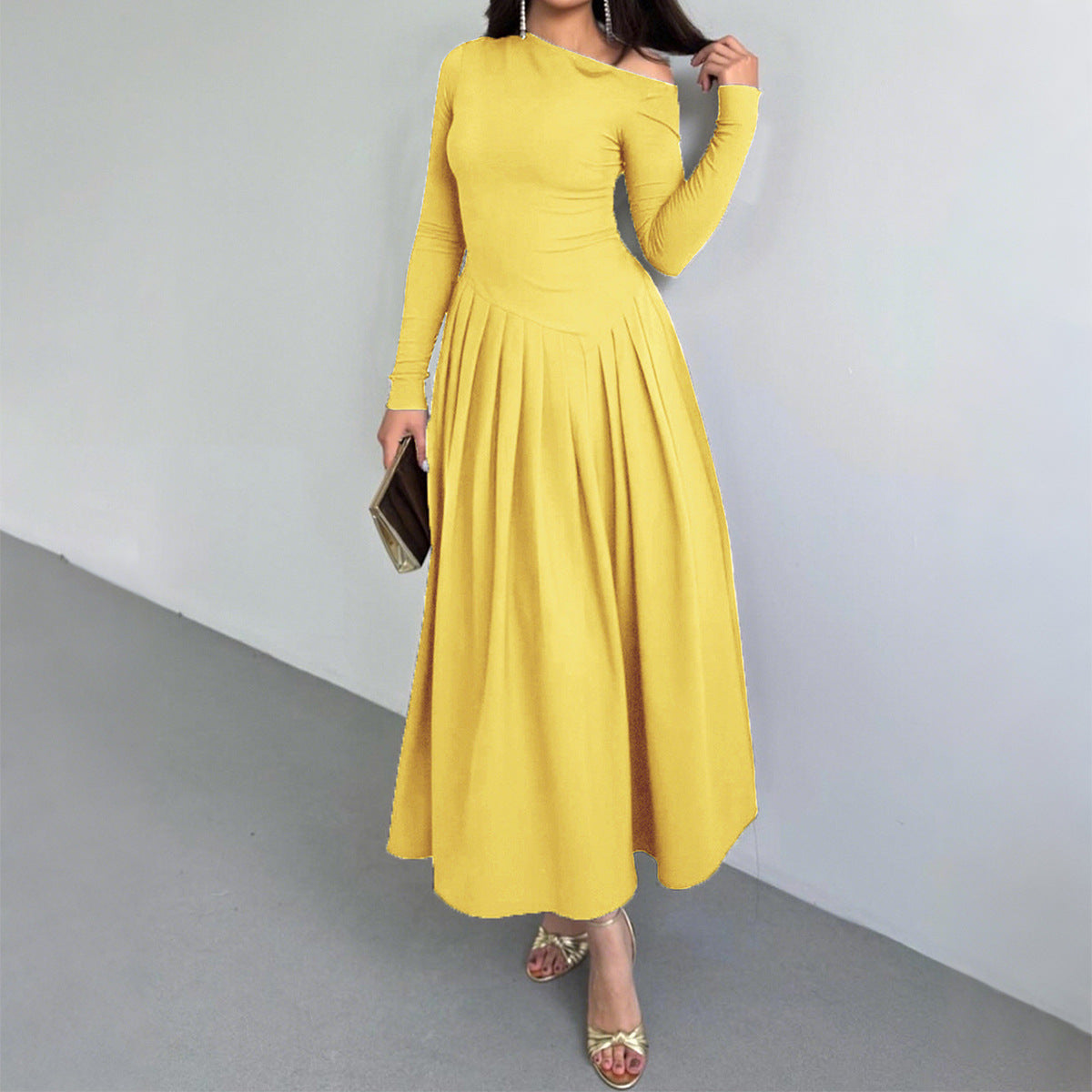 Elegant High Waist Long Sleeve Maxi Dress for Women