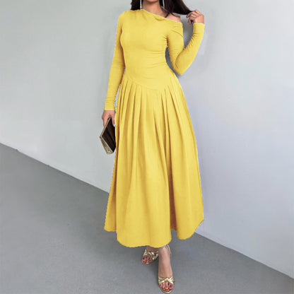 Elegant High Waist Long Sleeve Maxi Dress for Women