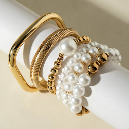 Layered Geometric Statement Cuff Bracelet Set