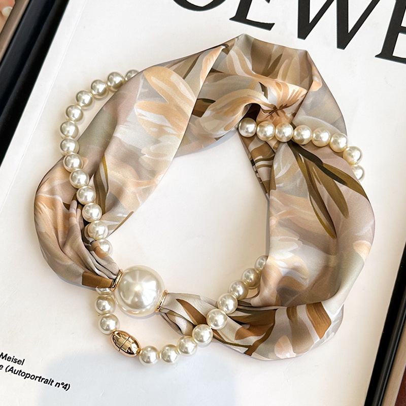 Elegant Magnetic Clasp Pearl Necklace Scarf