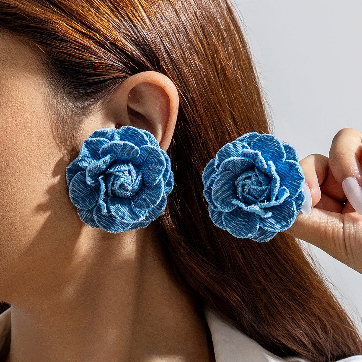 Trendy Floral Denim Tassel Earrings