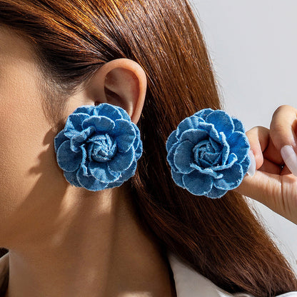 Trendy Floral Denim Tassel Earrings