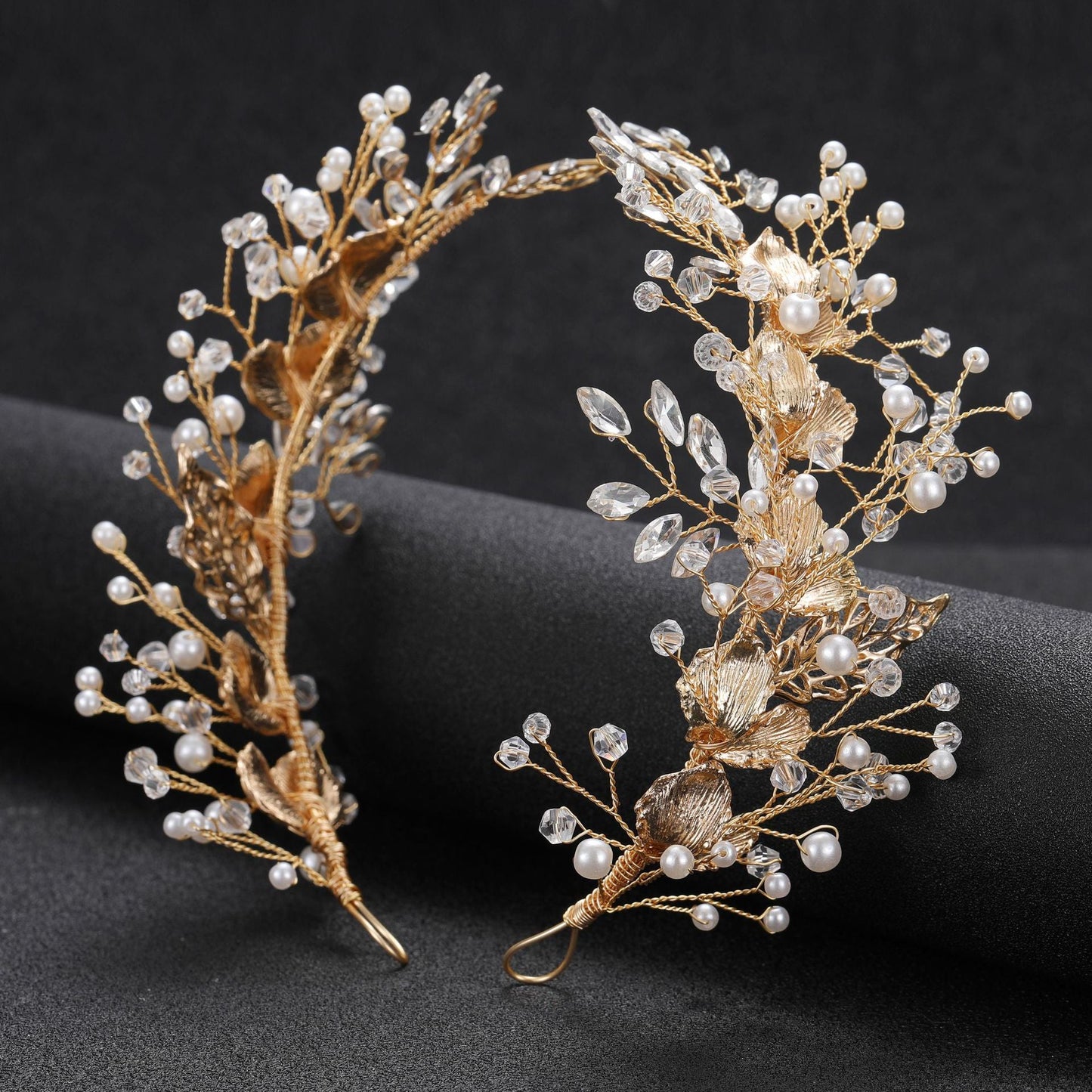 Gold Alloy Leaf Shape Pearl Hairpin Hair Stick Bridal Headpiece