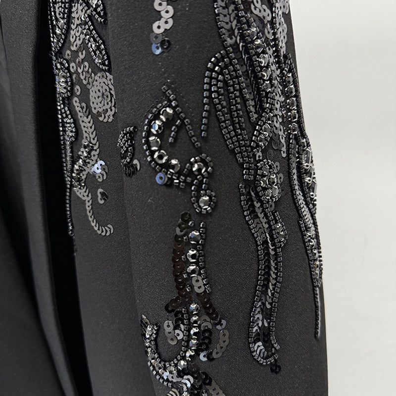 Embroidered Pearl Detail Blazer Dress Elegant Fashion