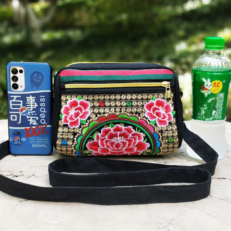 New Ethnic Style Embroidered Canvas Bag, Versatile Embroidered Bag Women'S Shoulder Oblique Span Bag