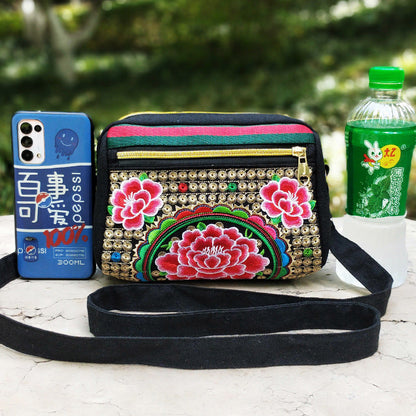 New Ethnic Style Embroidered Canvas Bag, Versatile Embroidered Bag Women'S Shoulder Oblique Span Bag