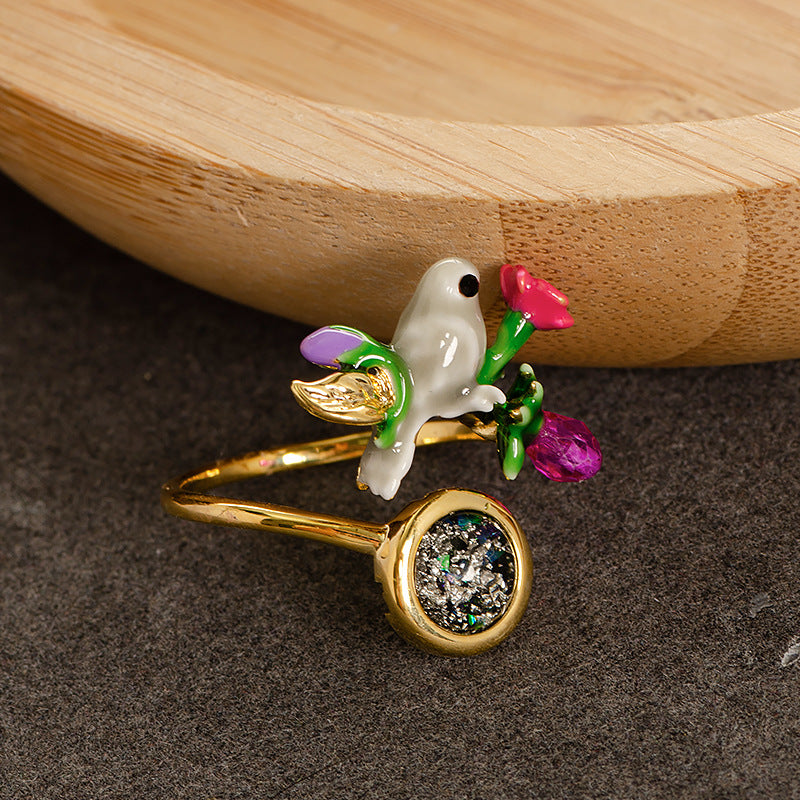 Elegant Floral Adjustable Open Ring With Zirconium For Women