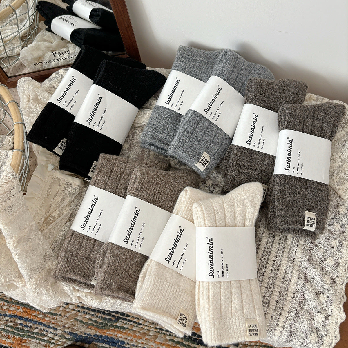 Trendy Wool Vertical Striped Warm Crew Socks