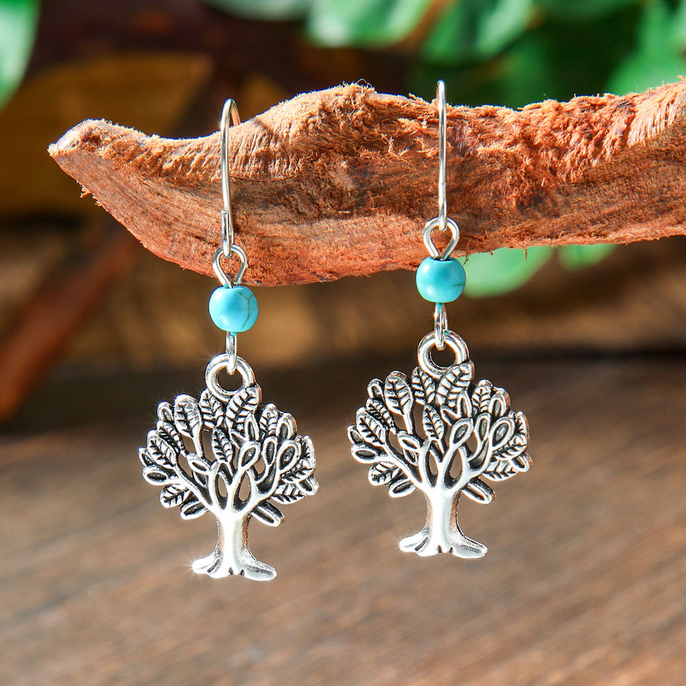 Bohemian Style Turquoise Earrings Set Oval Tassel Dangle Jewelry