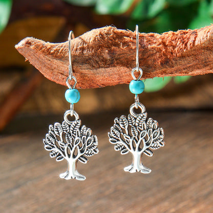 Bohemian Style Turquoise Earrings Set Oval Tassel Dangle Jewelry