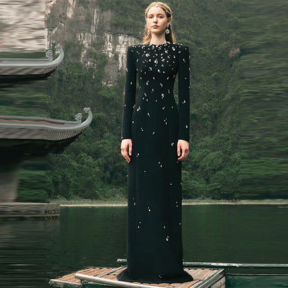 Elegant Long Sleeve A-Line Maxi Dress