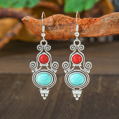 Geometric Metal Turquoise Dangle Earrings Trendy Bohemian Jewelry