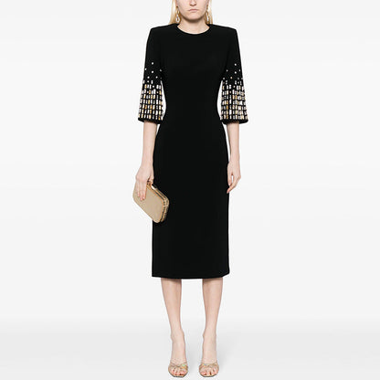 Elegant Beaded Dress with Short Sleeves