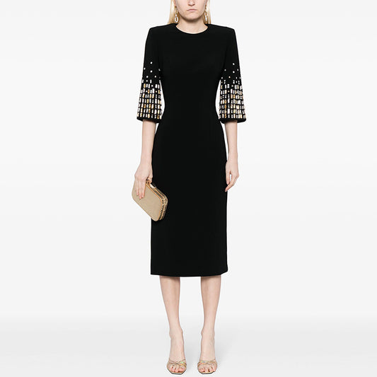 Elegant Black Beaded Midi Dress