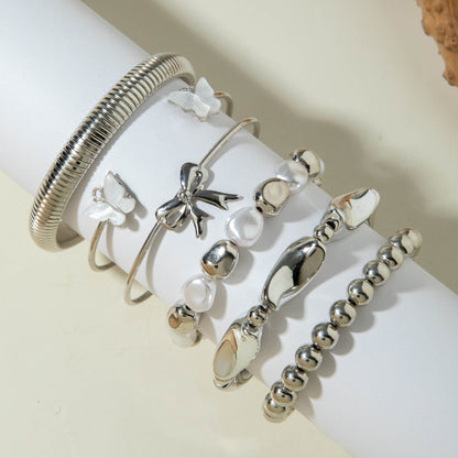 Layered Geometric Statement Cuff Bracelet Set