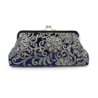 Vintage Sequin Evening Clutch Bag Velvet Cocktail Purse