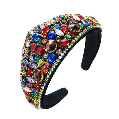 Exaggerated Colorful Glass Crown Headband Fashion Hair Accessory for Women