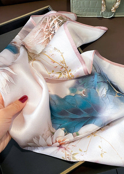Floral Satin Polyester Square Scarf With Botanical Print