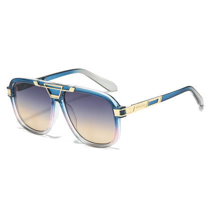 Trendy Retro Double Bridge Pilot Sunglasses Square Frame for Men