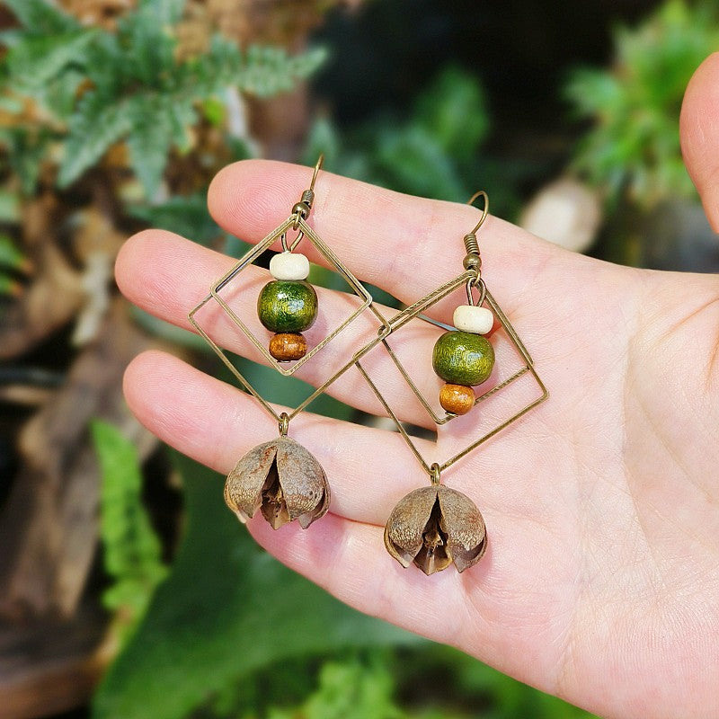 Geometric Plant-Inspired Wooden Earrings