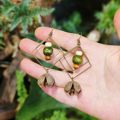 Geometric Plant-Inspired Wooden Earrings