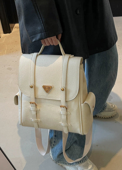 Classic Faux Leather Backpack With Gold Accents