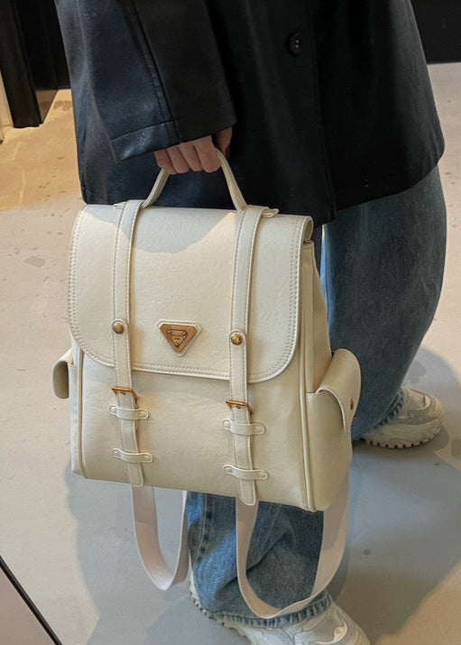 Classic Faux Leather Backpack With Gold Accents