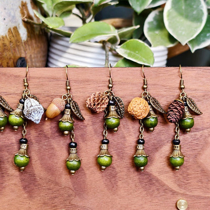 Bohemian Floral-Inspired Alloy Earrings with Unique Wood Bead Design