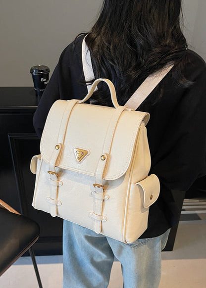 Classic Faux Leather Backpack With Gold Accents